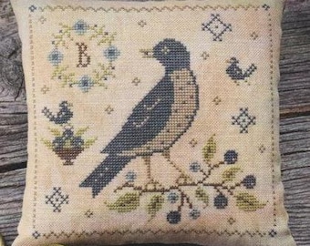 Counted Cross Stitch Pattern, Sweet Reward Pinkeep, Birds and Berries Series, Primitive Decor, Border, Scattered Seed Samplers, PATTERN ONLY