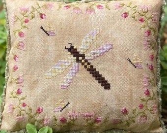 Counted Cross Stitch, Graceful Dragonfly, Pin Keep, Bowl Filler, Pillow Ornament, Country Rustic, Spring Decor, MTV Designs, PATTERN ONLY