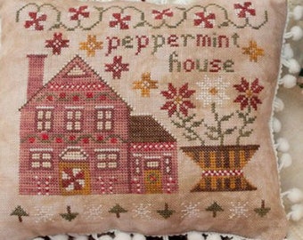 Counted Cross Stitch Pattern, Peppermint House, Cross Stitch Pillow, Ornament, Bowl Filler, Pansy Patch Quilts and Stitchery, PATTERN ONLY