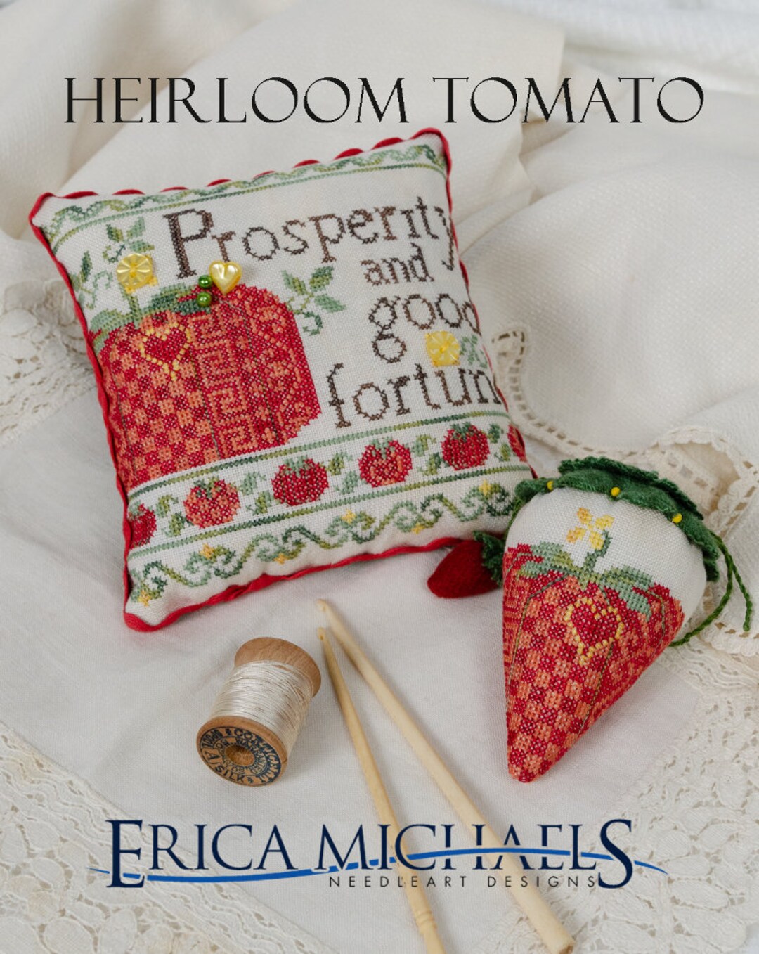 Counted Cross Stitch Pattern, Heirloom Tomato, Tomato Pincushion