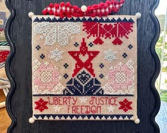 Counted Cross Stitch Pattern, Quaker Freedom, Americana, Patriotic, Summer Decor, Stars, Quaker Motifs, Flowers, Luhu Stitches, PATTERN ONLY
