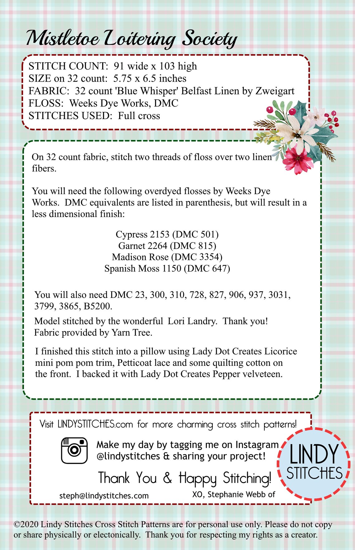 Counted Cross Stitch Pattern Mistletoe Loitering Society - Etsy