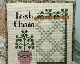 Counted Cross Stitch Pattern, Irish Chain, Shamrock, St Patricks Day, Carolyn Robbins, KiraLyns Needlearts. PATTERN ONLY