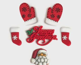 Season's Greetings, Christmas Collections, Embellishment, Shank Buttons, Santa, Stockings, Mittens, Flatback, Buttons Galore & More, 4809
