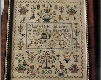 Counted Cross Stitch, Our Lasting Friendship, Friendship Sampler, French Country, Primitive Decor, Rustic Decor, Blackbird Designs