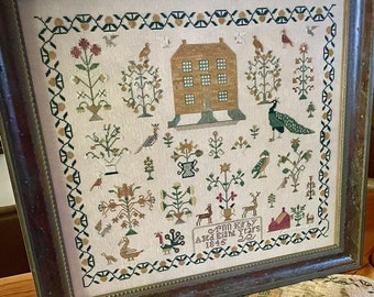 Counted Cross Stitch Pattern, Ann Kirby 1845, Reproduction Sampler, Peacock, Bird Motifs, Needlework Press, PATTERN ONLY