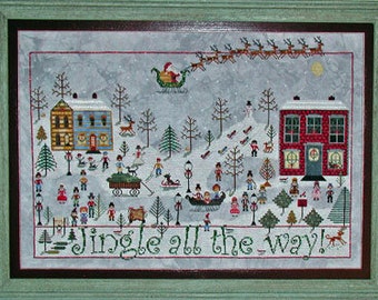 Counted Cross Stitch Pattern, Jingle All the Way, Winter Snow Scene, Christmas Decor, Ice Skaters, Praiseworthy Stitches, PATTERN ONLY