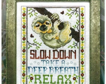 Counted Cross Stitch Pattern, Sloth Advice, Inspirational, Encouragement, Motifs, Pillow Ornament, Bowl Filler, Stoney Creek, PATTERN ONLY