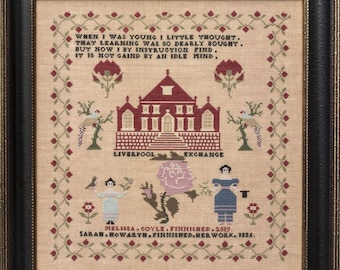 Counted Cross Stitch Pattern, Sarah Howarth 1835, Reproduction Sampler, Floral Motifs, Poem, Hands Across the Sea, PATTERN ONLY