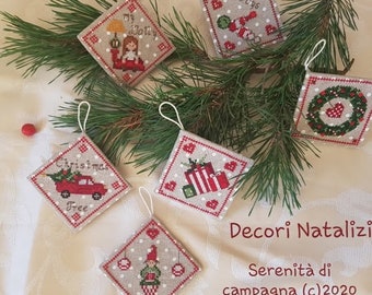 Counted Cross Stitch Pattern, Decori natalizi, Christmas Ornaments, Wreath, Presents, Bowl Fillers, Serenita di campagna, PATTERN ONLY