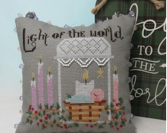 Counted Cross Stitch Pattern, Light of the World, Country Chic, Christmas Decor, Candle, Baby Jesus, KiraLyn's Needlearts, PATTERN ONLY