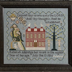 Counted Cross Stitch Pattern, Rebekah Alldridge 1816, Reproduction Sampler, Antique Reproduction, Scripture, Fox and Rabbit, PATTERN ONLY
