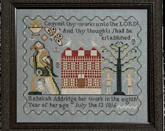 Counted Cross Stitch Pattern, Rebekah Alldridge 1816, Reproduction Sampler, Antique Reproduction, Scripture, Fox and Rabbit, PATTERN ONLY