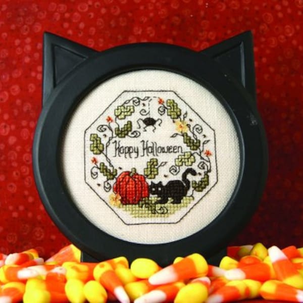 Counted Cross Stitch Pattern, Halloween Octagon, Halloween Decor, Flower Vine Motifs, Pillow, Ornament, The Sweetheart Tree, PATTERN ONLY