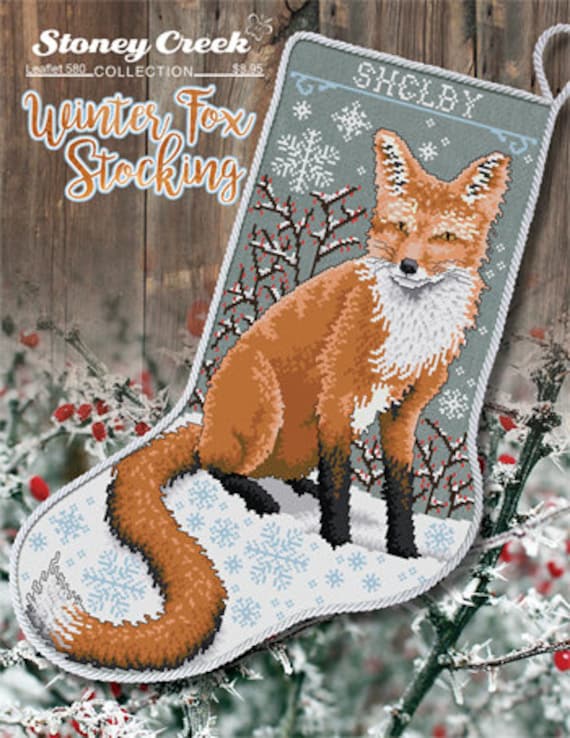 リネン製キツネ刺繍クリスマスストッキング Counted Cross Stitch Pattern, Winter Fox Stocking, Christmas Decor