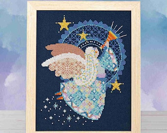 Counted Cross Stitch, Patchwork Angel, Christmas Decor, Patchwork Quilt, Angel, Trumpet, Lindsey Whitney, Counting Puddles, PATTERN ONLY