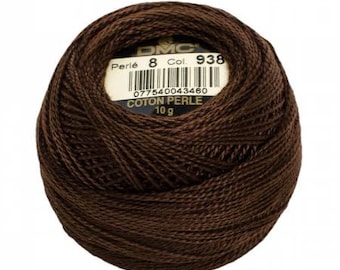 DMC Perle Cotton, Size 8, DMC 938, Ultra Dark Coffee Brown, Pearl Cotton Ball, Punch Needle, Embroidery, Penny Rug, Wool Applique