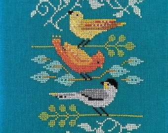 Counted Cross Stitch Pattern, Peek a Boo Birds, Tuck Pillow, Leaf Motifs, Summer Decor, Bird Motifs, Branches, Robin Pickens, Pattern ONLY