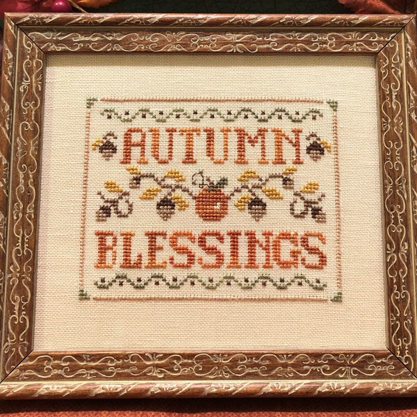 Counted Cross Stitch Pattern, Autumn Blessings, Harvest, Thanksgiving, Pumpkins, Acorns, Fall Decor, Scissor Tail Designs, PATTERN ONLY
