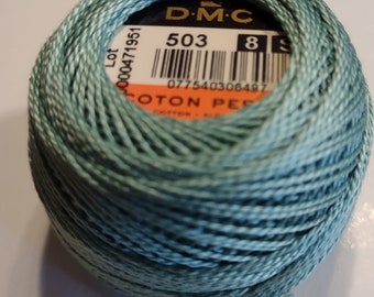 DMC Perle Cotton, Size 8, DMC 503, Med Blue Green, Pearl Cotton Ball, Embroidery Thread, Punch Needle, Penny Rugs, Wool Applique