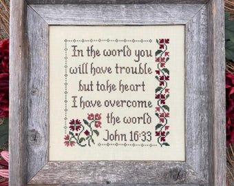 Counted Cross Stitch Pattern, I Have Overcome the World, Inspirational,  Pillow Ornament, Bowl Filler, My Big Toe Designs, PATTERN ONLY