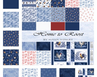 Quilt Fabric, Home to  Roost, Roosters, Chickens, Country Farmhouse, Farmhouse Fabrics, Quilters Cotton, Susan Winget, Wilmington Prints