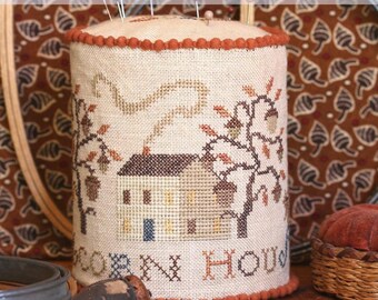 Counted Cross Stitch Pattern, Acorn House Pin Drum, Acorns, Oak Tree, Saltbox House, Pincushion, Heartstring Samplery, PATTERN ONLY