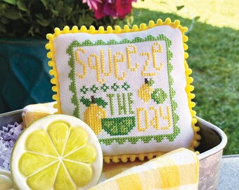 Counted Cross Stitch Pattern, Squeeze the Day, Summer Decor, Stamp Series, Pillow, Primrose Cottage Stitches, PATTERN ONLY