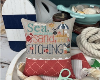 Counted Cross Stitch Pattern, Sea Sand and Stitching, Pin Keep, Bowl Filler, Beach Decor, Primrose Cottage Stitches, PATTERN ONLY