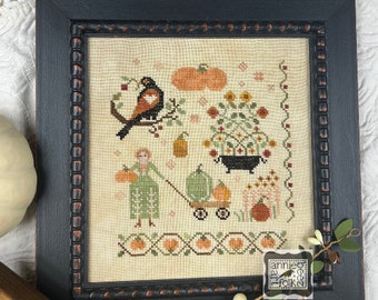 Counted Cross Stitch Pattern, Gathering Pumpkins, Fall Decor, Pumpkins, Crow, Autumn Pumpkins, Annie Beez Folk Art, PATTERN ONLY