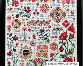 Counted Cross Stitch Pattern, Dreaming of Poppies, Poppy Sampler, Needle Book, Karen Kluba, Rosewood Manor, PATTERN ONLY