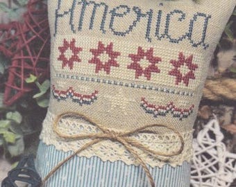 Counted Cross Stitch, America, Patriotic, Pillow Ornament, Bowl Filler, Stars, Summer Decor, Crafty Bluebonnet Designs, PATTERN ONLY