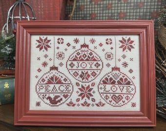 Counted Cross Stitch Pattern, Spirit of Christmas, Christmas Decor, Red Work Decor, Snowflakes, Ornaments,  Textilly Crafts, PATTERN ONLY