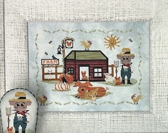 Counted Cross Stitch Pattern, Farmer Matilda, Farmhouse Country, Pillow, Pigs, Country Scene, Finally A Farmgirl, PATTERN ONLY