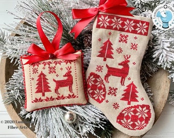 Counted Cross Stitch Pattern, Noel Rouge, Christmas Decor, Christmas Stocking, Christmas Ornament, Luminous Fiber Arts, PATTERN ONLY