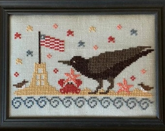 Counted Cross Stitch Pattern, Day at the Sea Shore, Beach Scene, Summer Decor, Patriotic, Bowl Filler, Stitches by Ethel, PATTERN ONLY