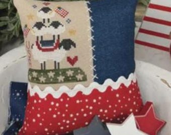 Counted Cross Stitch Pattern, American Ewe, Patriotic Decor, Pillow Ornament, Americana, Sheep, Primrose Cottage Stitches, PATTERN ONLY