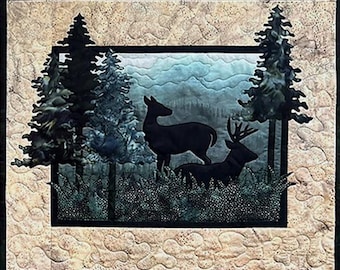 Quilt Pattern, Dusk til Dawn, Wallhanging, Silhouette Deer, Cabin Decor, Pine Needles, McKenna Ryan, Hoffman California, PATTERN OR KIT