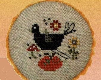 Counted Cross Stitch Pattern, Pocket Round Crow, Autumn Decor, Pumpkin, Mushroom,  Primitive Decor, Heartware, Heart in Hand, PATTERN ONLY