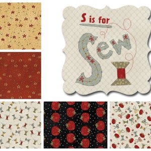 Quilt Fabric, S is For Sew, Cotton Fabric, Thimbles, Thread Spools, Pincushions, Sewing Decor, Debbie Busby, Henry Glass Fabrics