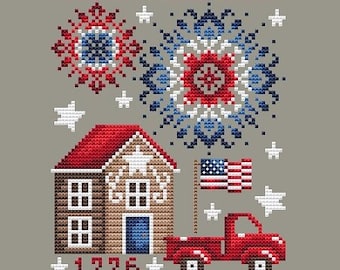 Counted Cross Stitch, July 4th, Stars, Stripes, Fireworks,  Americana, Patriotic, Flag, Patriotic Pick Up, Shannon Christine, PATTERN ONLY