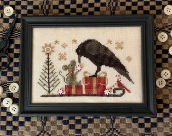 Counted Cross Stitch Pattern, Evergreens & Peppermint, Christmas Decor, Pillow Ornament, Bowl Filler, Crow, Stitches by Ethel, PATTERN ONLY