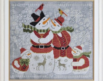 Counted Cross Stitch Pattern, Snow In Love, Snowmen, Cardinal, Winter Decor, Pillow Ornament, Cottage Garden Samplings , PATTERN ONLY