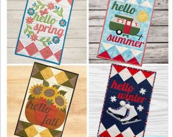 Quilt Pattern, Hello Seasons, Pieced & Applique Banners, Seasonal Decor, Spring, Summer, Fall, Winter, Poorhouse Quilt Designs, PATTERN ONLY