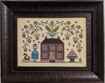 Counted Cross Stitch Pattern, A Gathering of Acorns, Original Sampler, Autumn Decor, Squirrel, Acorns, Fox and Rabbit, PATTERN ONLY