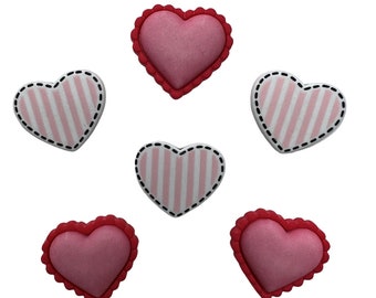 With Love, Romance Collection, Shank Buttons, White and Pink Striped, Red and Pink Scalloped Buttons, 4465, Buttons Galore & More