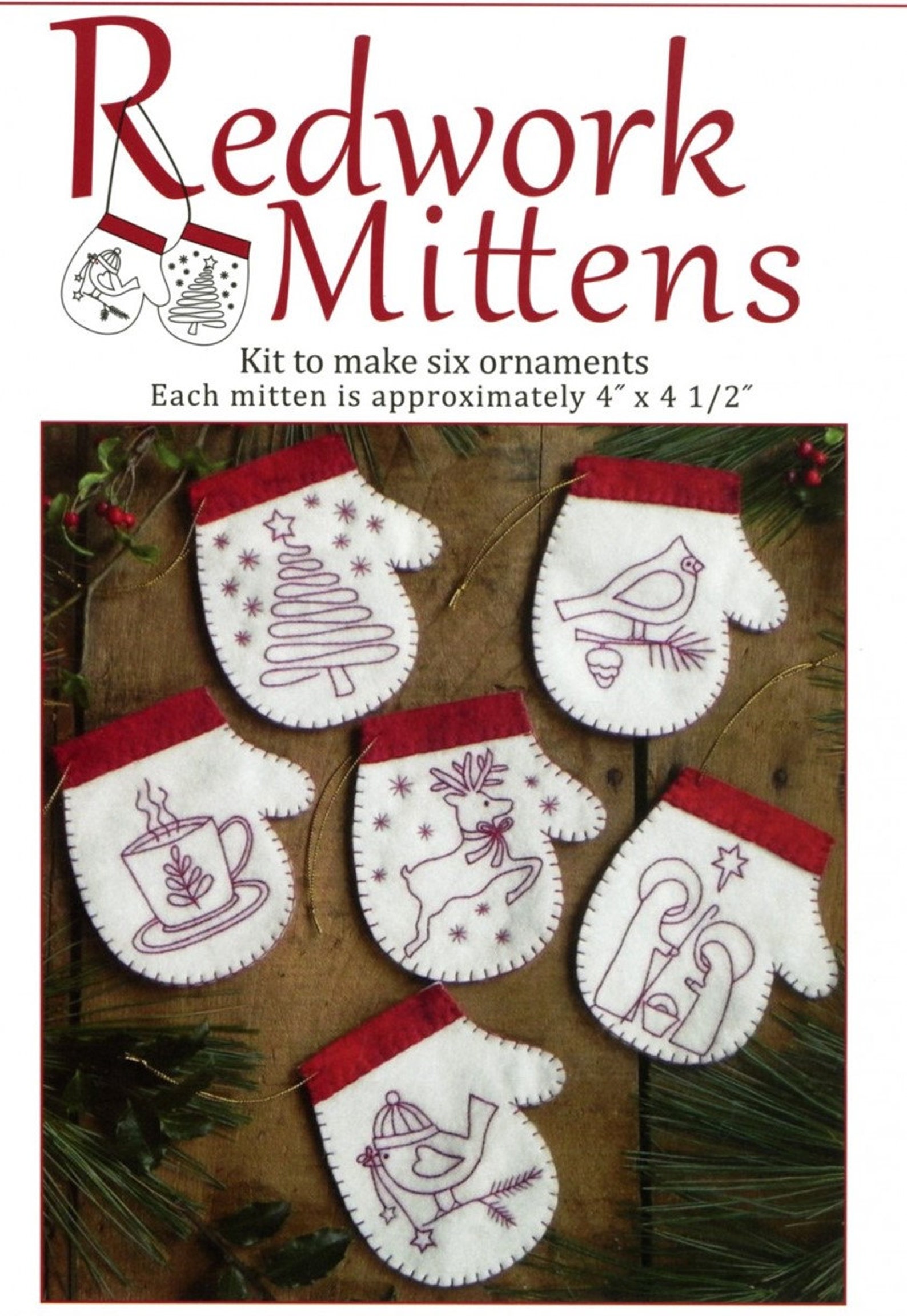 Redwork Embroidery Pattern and Kit Redwork Mittens Christmas | Etsy