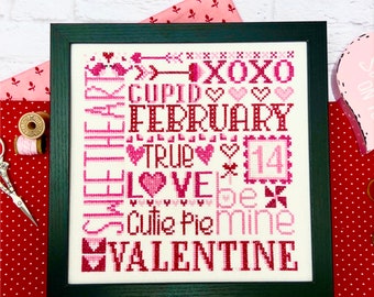 Counted Cross Stitch Pattern, Hey Sweetheart, Valentines Day, Cottage Chic, Shabby Cottage, Arrows, Primrose Cottage Stitches, PATTERN ONLY