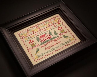 Counted Cross Stitch Pattern, Alice M Tippett 1894, Reproduction Sampler, Antique Reproduction, Hands Across the Sea, PATTERN ONLY