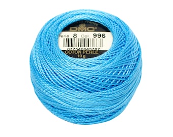 DMC Perle Cotton, Size 8, DMC 996, Med Electric Blue, Pearl Cotton Ball, Punch Needle, Embroidery Thread, Penny Rug, Wool Applique